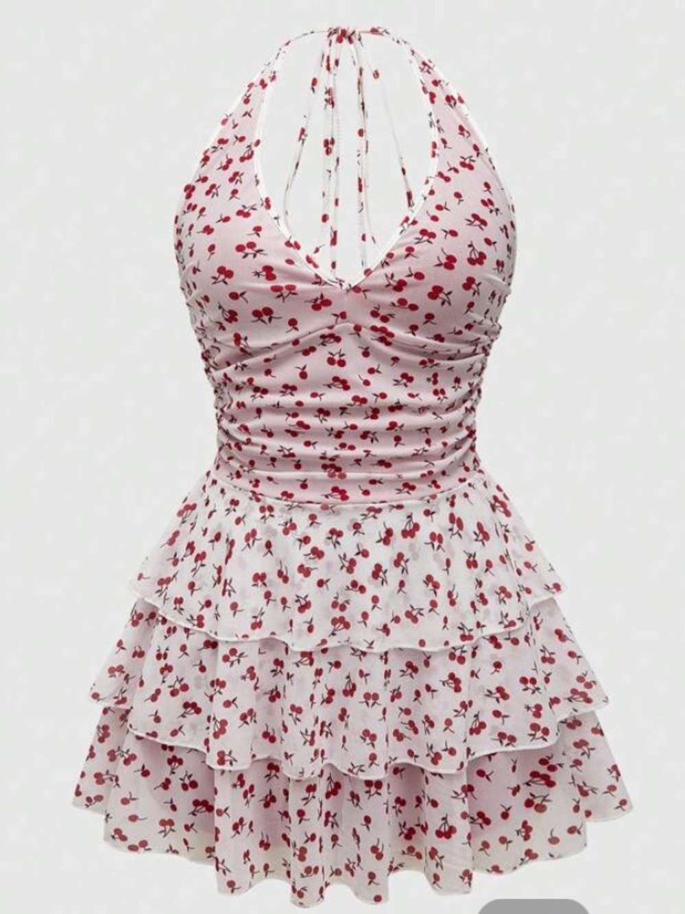 Rowme Cherry Print Halter Top Skirted Romper
